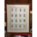 A FRAMED COLLECTION OF GOLFING CIGARETTE CARDS 55CM X 44CM