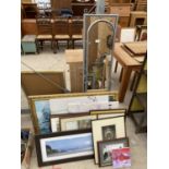AN ASSORTMENT OF FRAMED PRINTS PICTURES AND MIRRORS