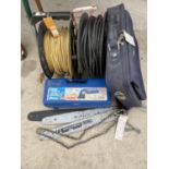 AN ASSORTMENT OF ITEMS TO INCLUDE EXTENSION LEADS, A FERM SANDER AND A COMPAQ LAPTOP ETC