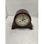 A P. LAIDLAW (PERTH) VINTAGE MAHOGANY MANTLE CLOCK, HAS BEEN RE-SET WITH THE KEY. WORKING WHEN