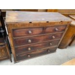 A 19TH CENTURY MAHOGANY AND INLAID CHEST OF TWO SHORT AND THREE LONG DRAWERS, 47" WIDE