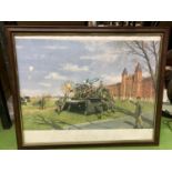 A TERENCE CUNEO PRINT ENTITLED 'A TRAINING DAY IN TAUNTON BARRACKS, CELLE' 55CM X 45CM