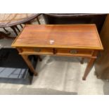 AN ANTIQUE STYLE HARDWOOD TWO DRAWER SIDE-TABLE, 36" WIDE