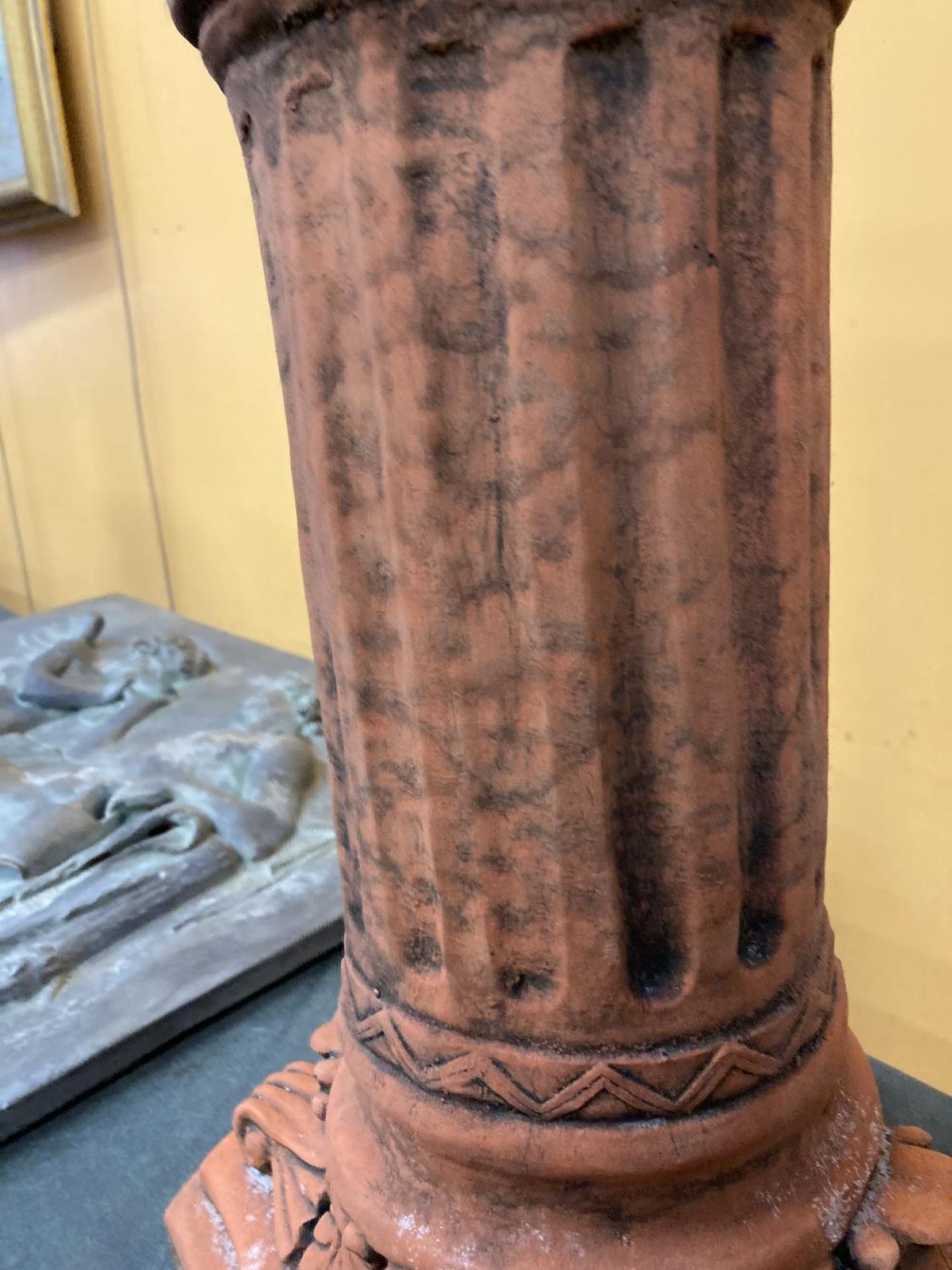 A TERRACOTTA STONE PEDESTAL HEIGHT 56CM - Image 6 of 9