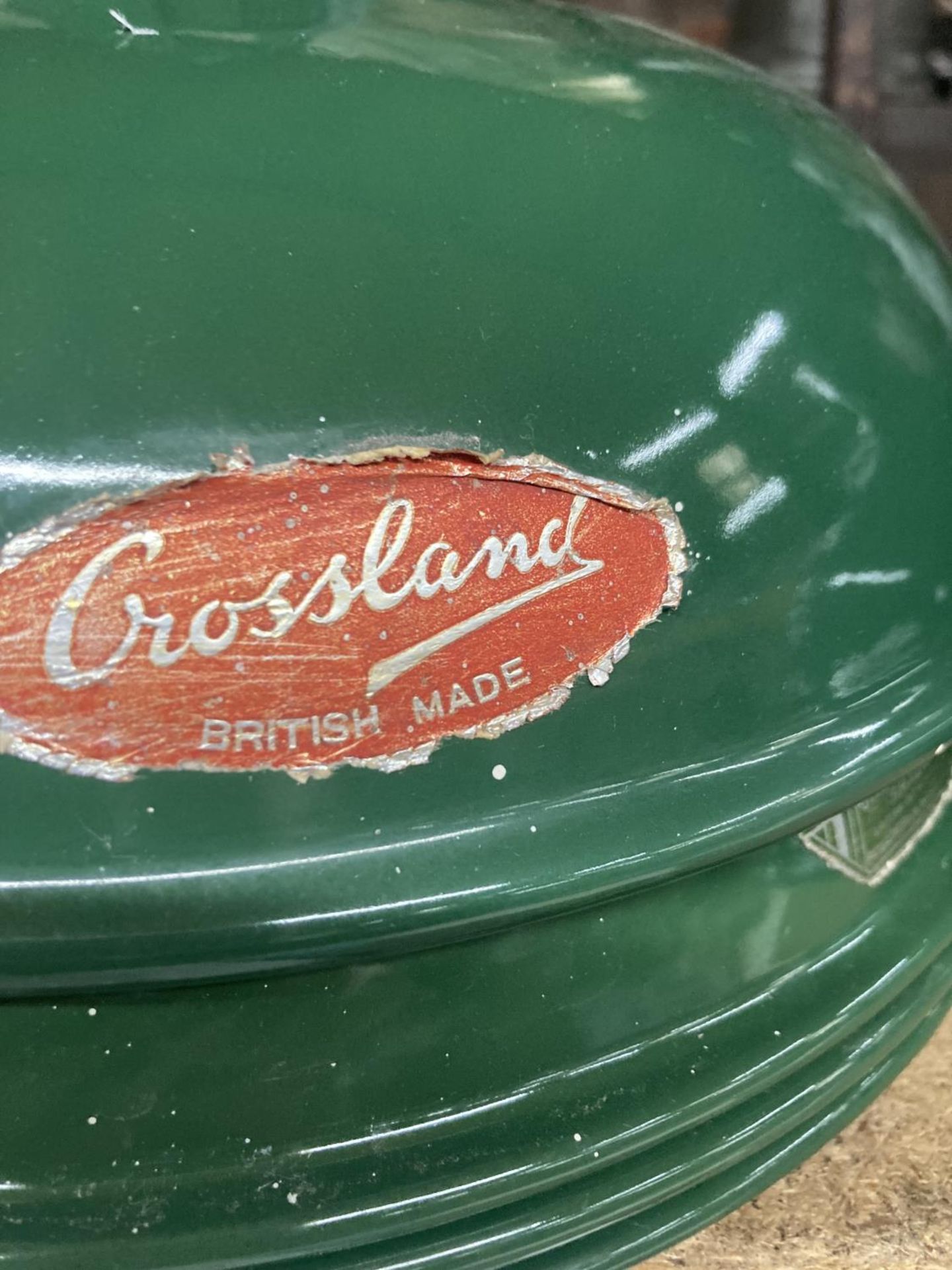 FOUR CROSSLANDS RETRO VINTAGE LIGHT SHADES IN DARK GREEN WITH ORIGINAL STICKERS - Image 3 of 7