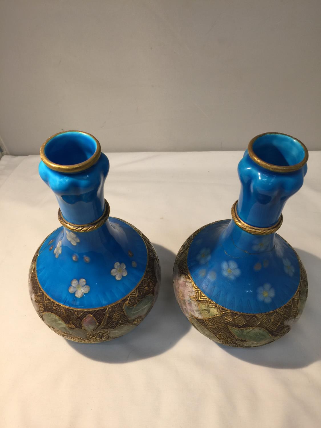 A PAIR OF MINTON CHRISTOPHER DRESSER DESIGN VASES, A/F - BOTH HAVE HAD EXTENSIVE REPAIRS - Image 2 of 3