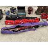 VARIOUS SKIS AND SKI POLES