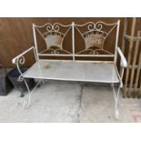 A WHITE METAL FOLDING BENCH SEAT