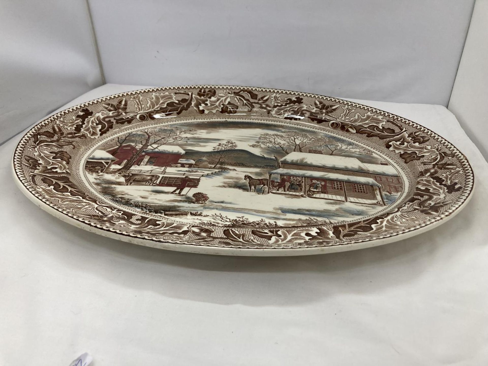 A LARGE JOHNSON BROS OVAL MEAT PLATTER WITH A FARMYARD SCENE - HOME FOR HISTORIC AMERICA - Image 8 of 9