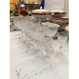 A QUANTITY OF VINTAGE GLASSWEAR TO INCLUDE PORT SHERRY AND OTHER LIQUOR.