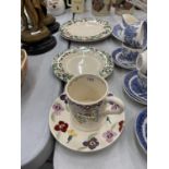 TWO EMMA BRIDGEWATER DINNER PLATES, TWO SIDE PLATES, A MUG AND A SAUCER