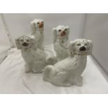 TWO PAIRS OF STAFFORDSHIRE SPANIEL MANTLE DOGS, HEIGHT 235CM AND 22CM