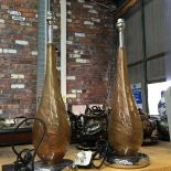 A PAIR OF CHROME AND BRONZE COLOUR MURANO STYLE GLASS LAMP BASES HEIGHT 52CM