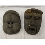 TWO VINTAGE AFRICAN WALL HANGING MASKS, ONE FROM THE CAMEROONS HEIGHT 29CM