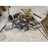 VARIOUS TOOLS TO INCLUDE DRILL, RASPS, CHISELS, WIRE BRUSH ETC