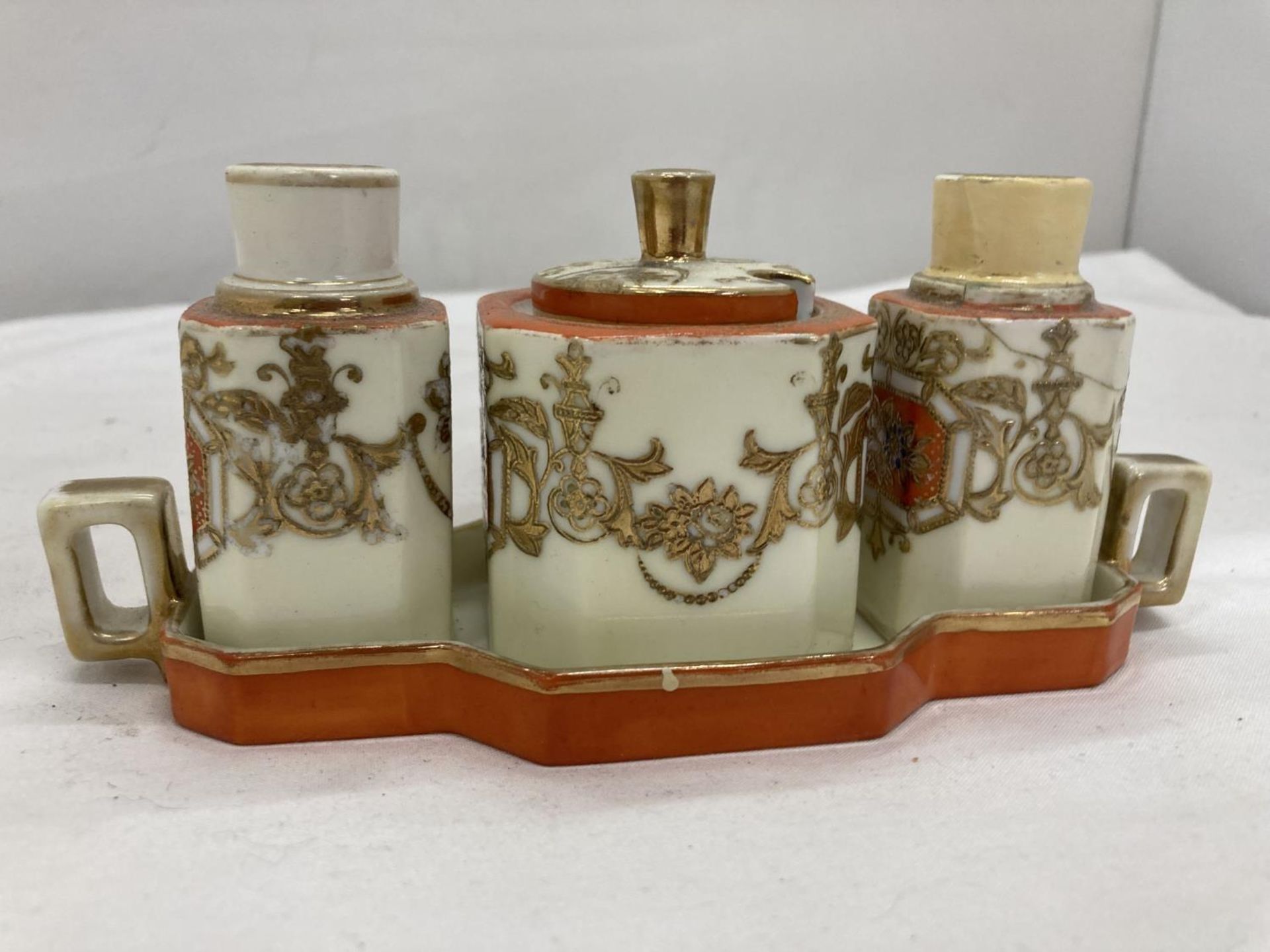 AN ORANGE AND GILT NORITAKE CRUET SET AND AN ART DECO CRUET SET - Image 2 of 10