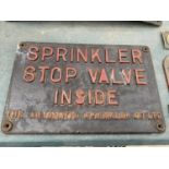 A BELIEVED ORIGINAL SPRINKLER STOP VALVE SIGN