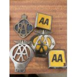 FIVE CAR BADGES ONE RAC AND FOUR AA