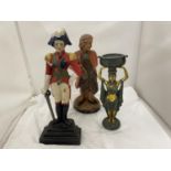 A VINTAGE CAST 'NAPOLEON' DOORSTOP, CHALK PAINTED FIGURE OF A DANDY HEIGHT 36CM AND AN EGYPTIAN