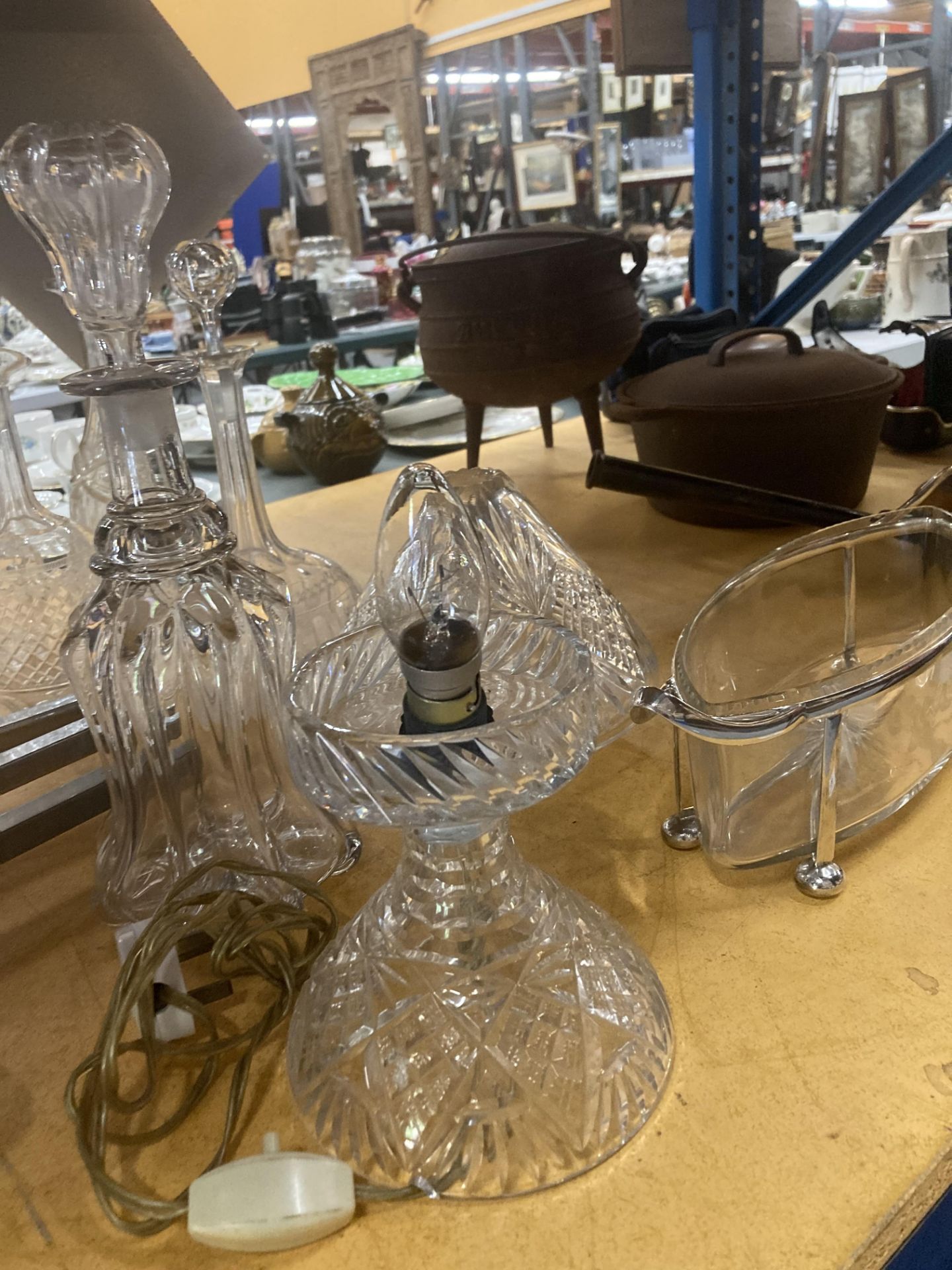 EIGHT CUT GLASS DECANTERS, VASES, LAMPS ETC. - Image 11 of 11