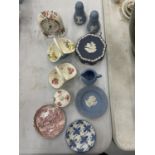 FIVE PIECES OF WEDGWOOD JASPERWARE, ROYAL DOULTON BASKETS, ETC