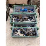 THREE TOOL BOXES AND CONTENTS TO INCLUDE SPANNERS, SAW, SCREW DRIVERS ETC