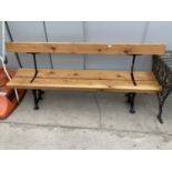 A WESTERN RED CEDAR REVERSIBLE BENCH POSSIBLY FROM A TRAIN OR TRAM