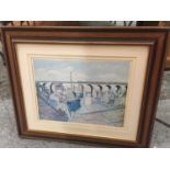 A SIGNED BERYL BAGULEY, LIMITED EDITION 145/500 PRINT OF STOCKPORT VIADUCT - NO GLASS TO FRAME