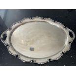 A LARGE HALLMARKED LONDON SILVER TWIN HANDLED TRAY L:57.5CM W:42.5CM GROSS WEIGHT 2374 GRAMS