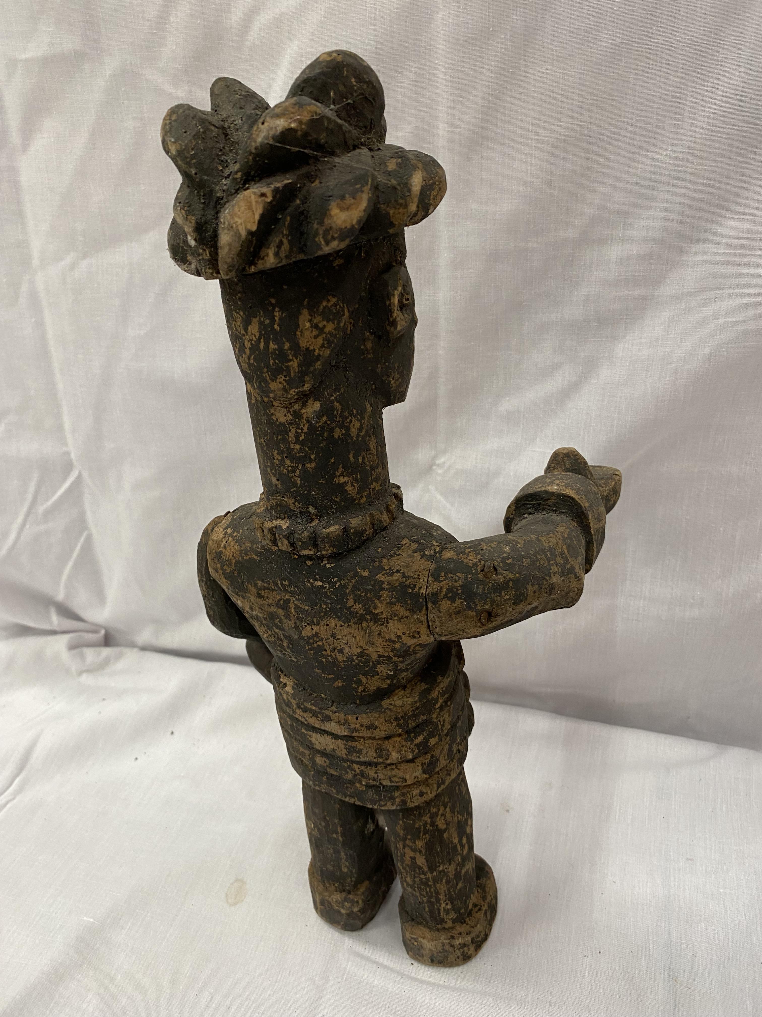 TWO HAND CARVED AFRICAN TRIBAL FIGURES, ONE BEING A FEMALE FERTILITY FIGURE. THE NAILS ARE TO - Image 9 of 16