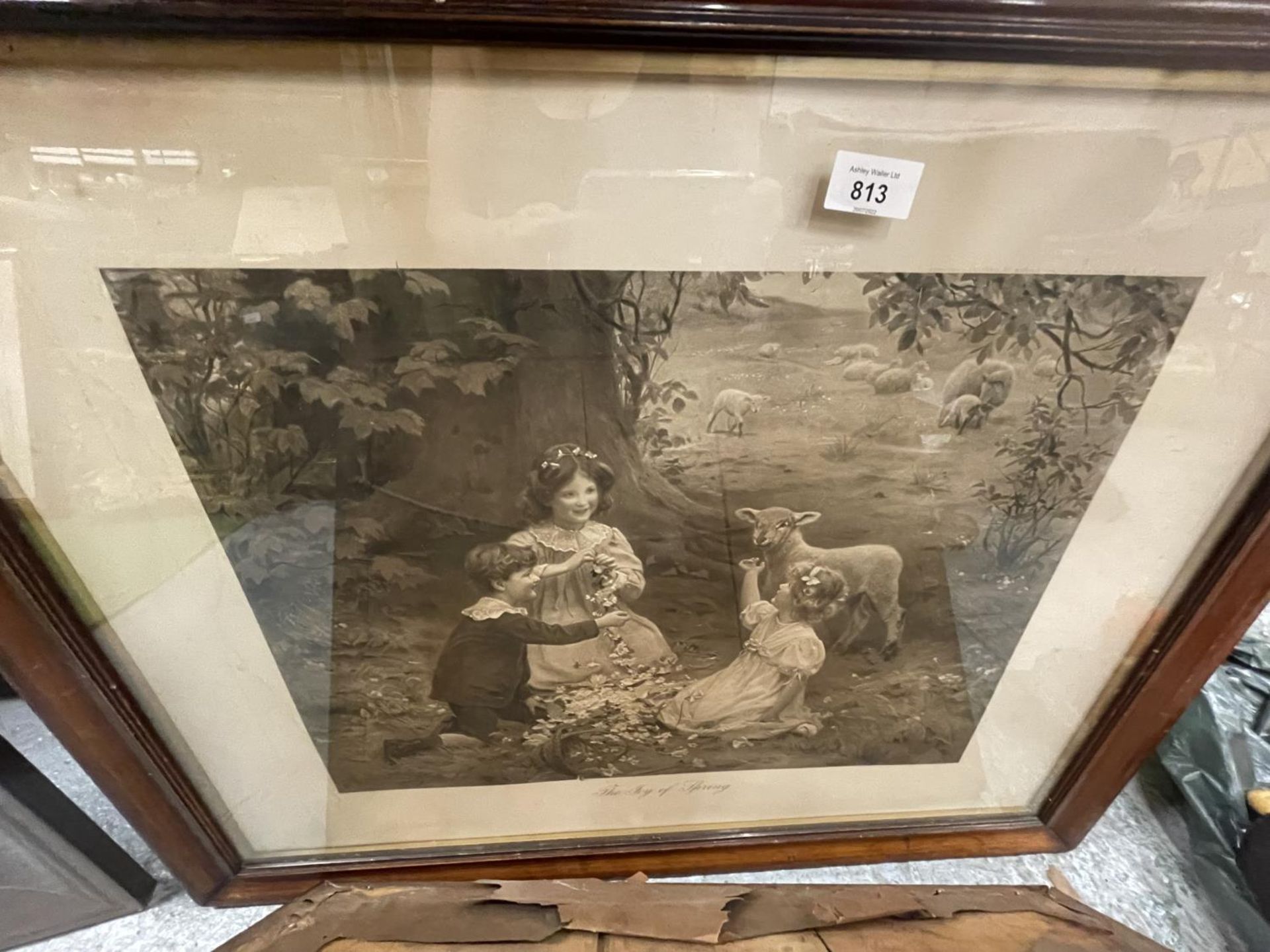 THREE WOODEN FRAMED VICTORIAN STYLE SEPIA PRINTS DEPICTING CHILDREN AND ANIMALS - Image 3 of 4