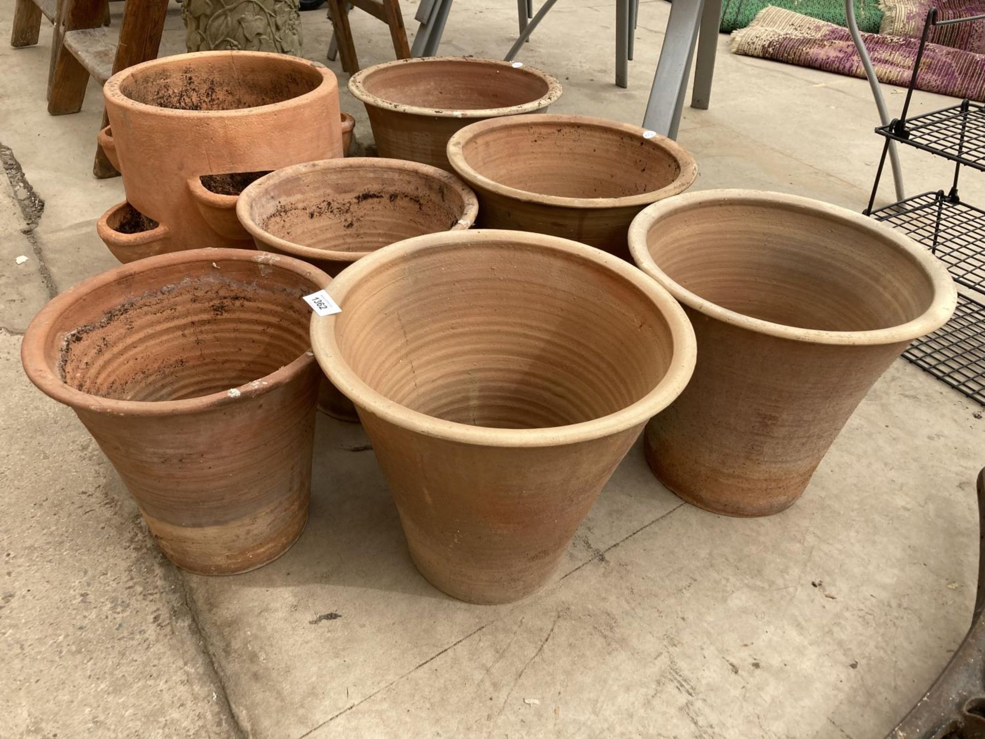 SEVEN LARGE TERRACOTTA PLANTERS TO INCLUDE A STRAWBERRY/HERB POT - Image 2 of 8