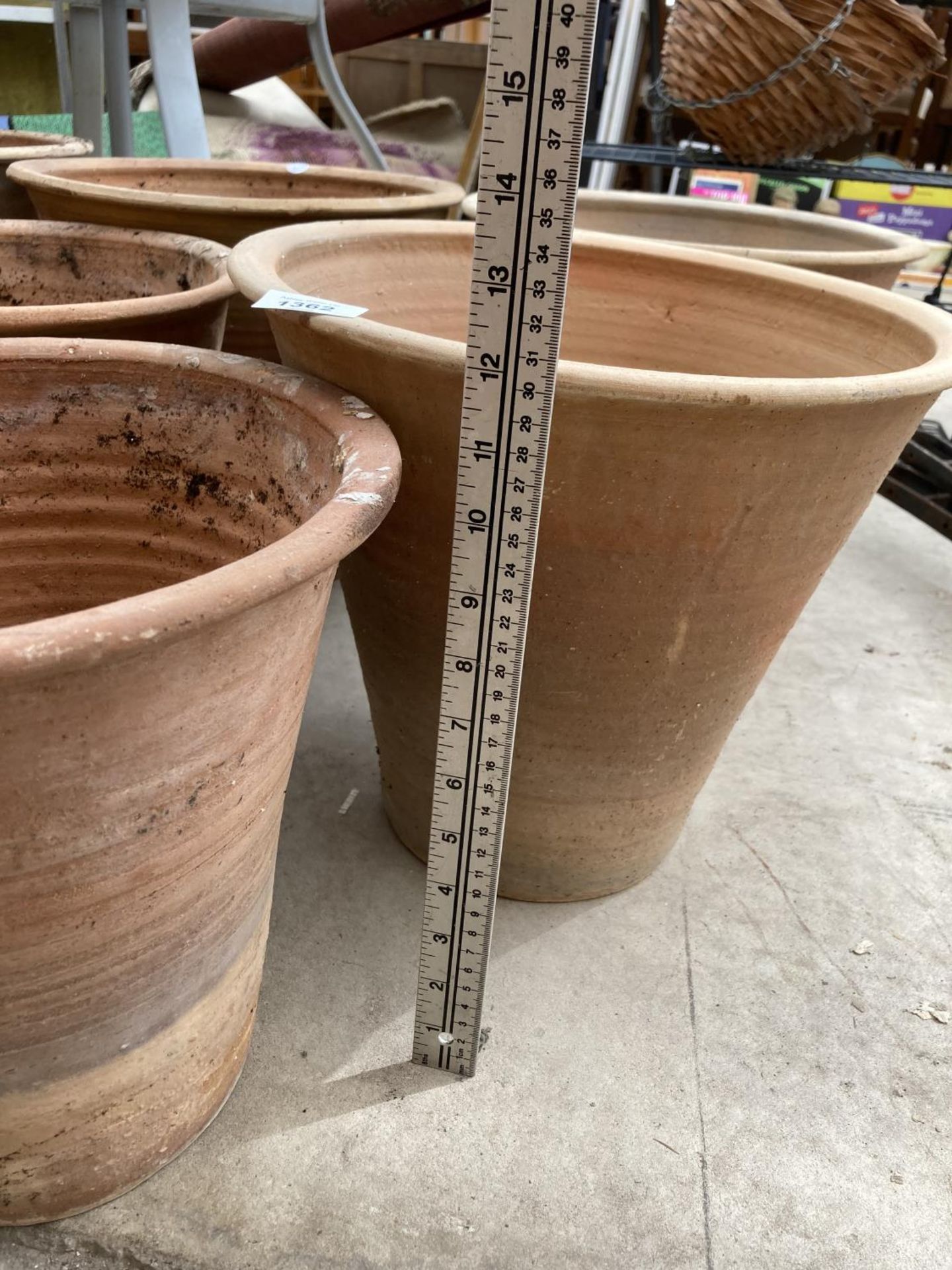 SEVEN LARGE TERRACOTTA PLANTERS TO INCLUDE A STRAWBERRY/HERB POT - Image 6 of 8