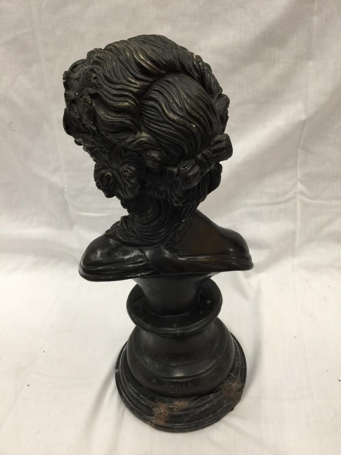 A METAL BUST OF A GIRL ON A MARBLE PLINTH APPROX 47CM - Image 4 of 4