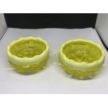 TWO YELLOW VASALINE GLASS DISHES