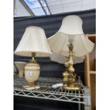 THREE TABLE LAMPS TO OINCLUDE TWO BRASS EXAMPLES