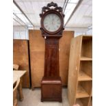 AN EARLY 19TH CENTURY EIGHT DAY SCOTTISH LONGCASE KEYHOLE SHAPE CLOCK WITH 13" PAINTED DIAL BY A.
