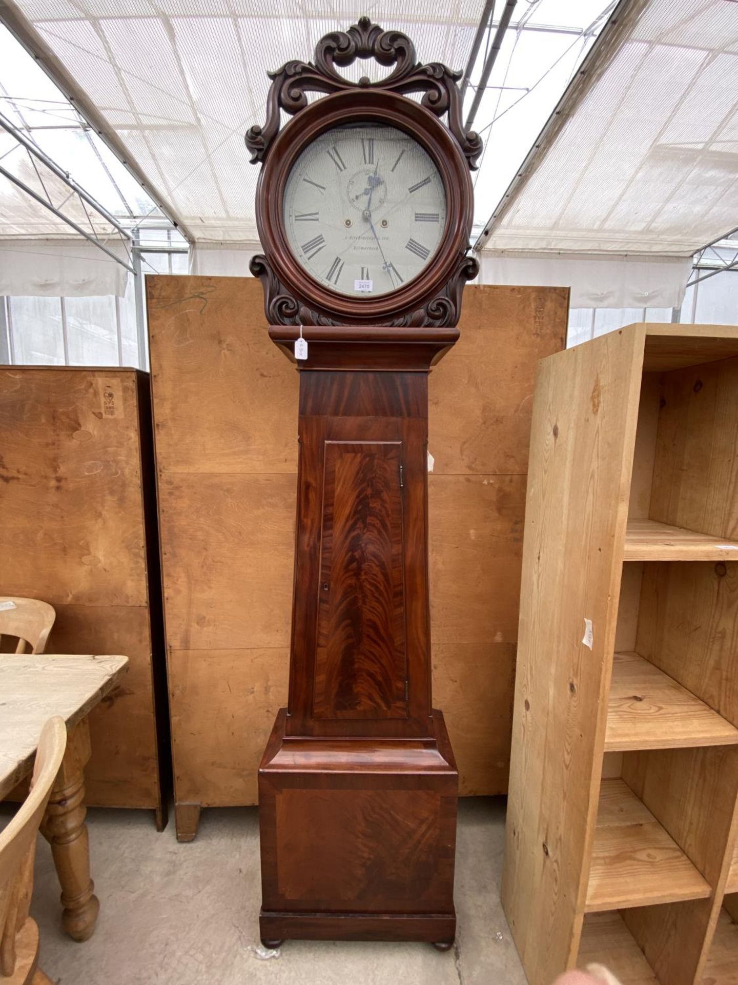 AN EARLY 19TH CENTURY EIGHT DAY SCOTTISH LONGCASE KEYHOLE SHAPE CLOCK WITH 13" PAINTED DIAL BY A.