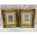 TWO OILS ON BOARD PAINTINGS OF FISHING BOATS ON THE SEA, SIGNED R CAVALLA IN GILT FRAMES 35CM X 29.