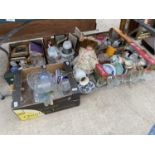 A LARGE QUANTITY OF OF GLASSWARE, CERAMICS, A DOLL ETC