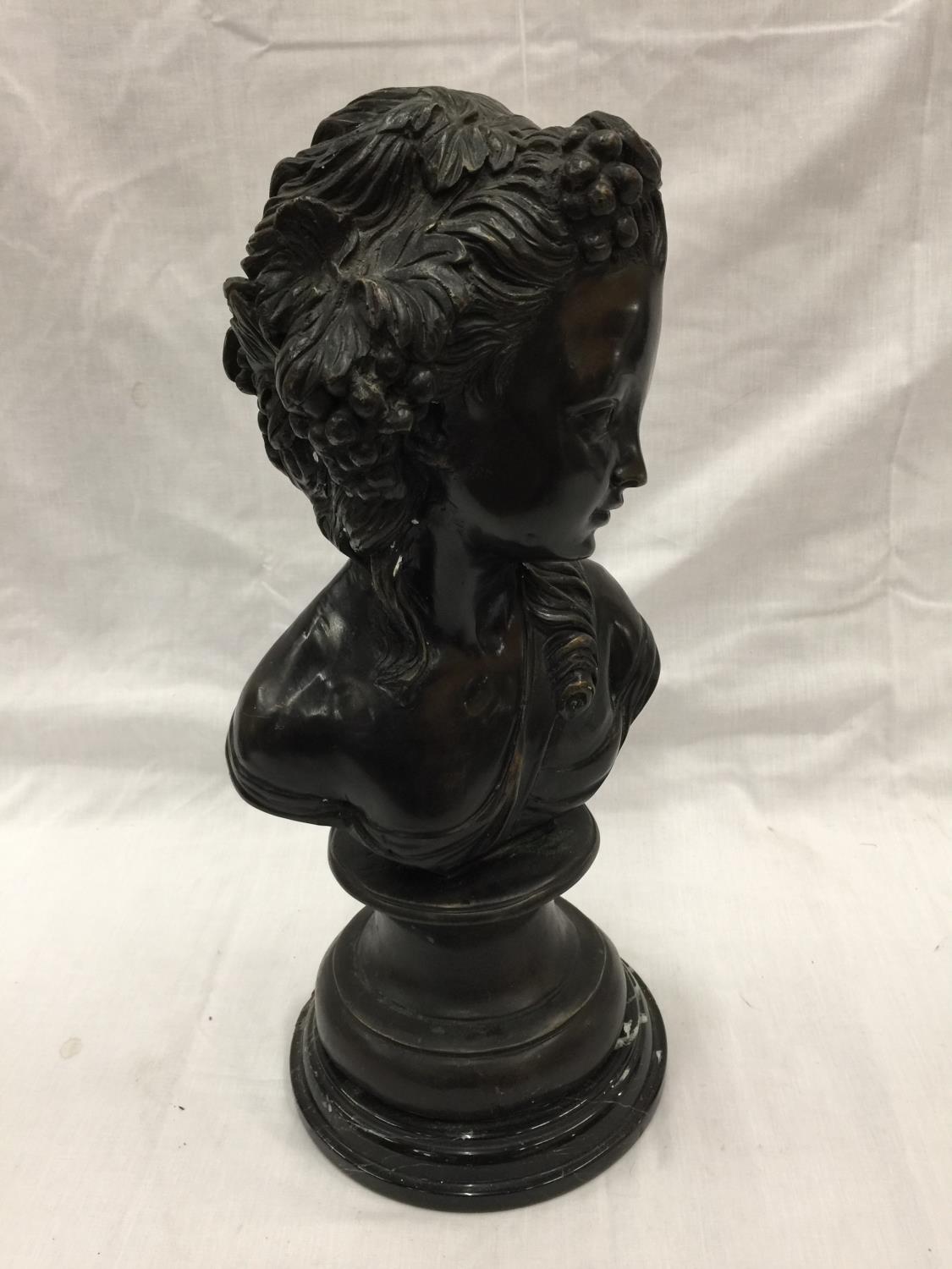 A METAL BUST OF A GIRL ON A MARBLE PLINTH APPROX 47CM - Image 2 of 4