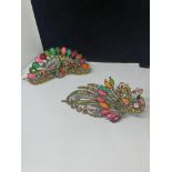 TWO DECORATIVE PEACOCK HAIR CLIPS