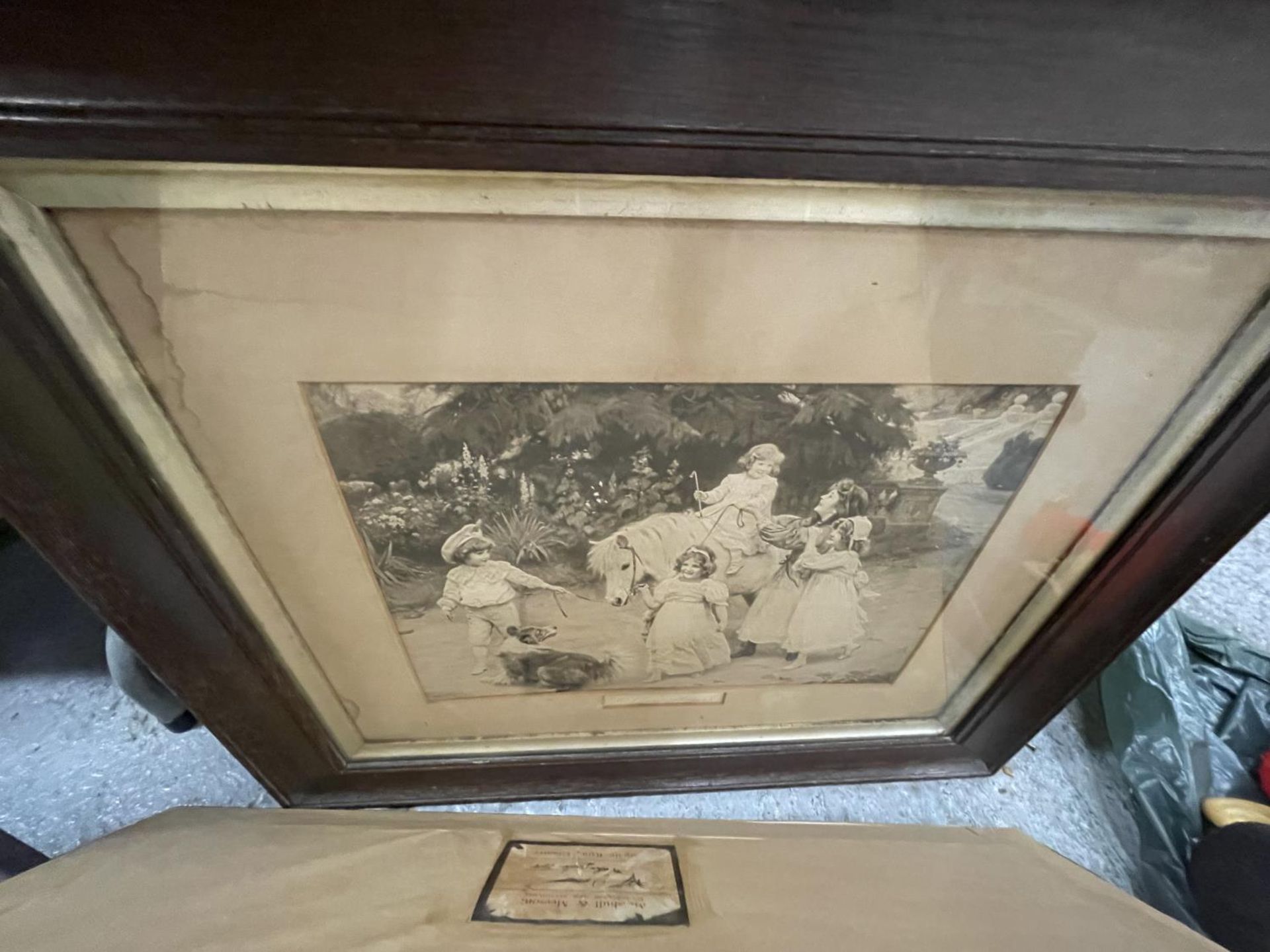 THREE WOODEN FRAMED VICTORIAN STYLE SEPIA PRINTS DEPICTING CHILDREN AND ANIMALS - Image 4 of 4