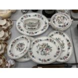 A QUANTITY OF AYNSLEY PEMBROKE FINE BONE CHINA - UNUSED TO INCLUDE A TUREEN, LARGE PLATTER, 3 MEDIUM