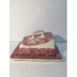 A MASON'S RED AND WHITE 'VISTA' BUTTER DISH