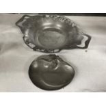TWO PEWTER ART NOUVEAU DISHES