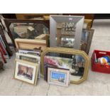 A LARGE COLLECTION OF FRAMED MIRRORS, PRINTS ETC