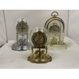 THREE CORONATION CLOCKS, TWO WITH LIFT OFF DOMES TO INCLUDE AVIA, ETC