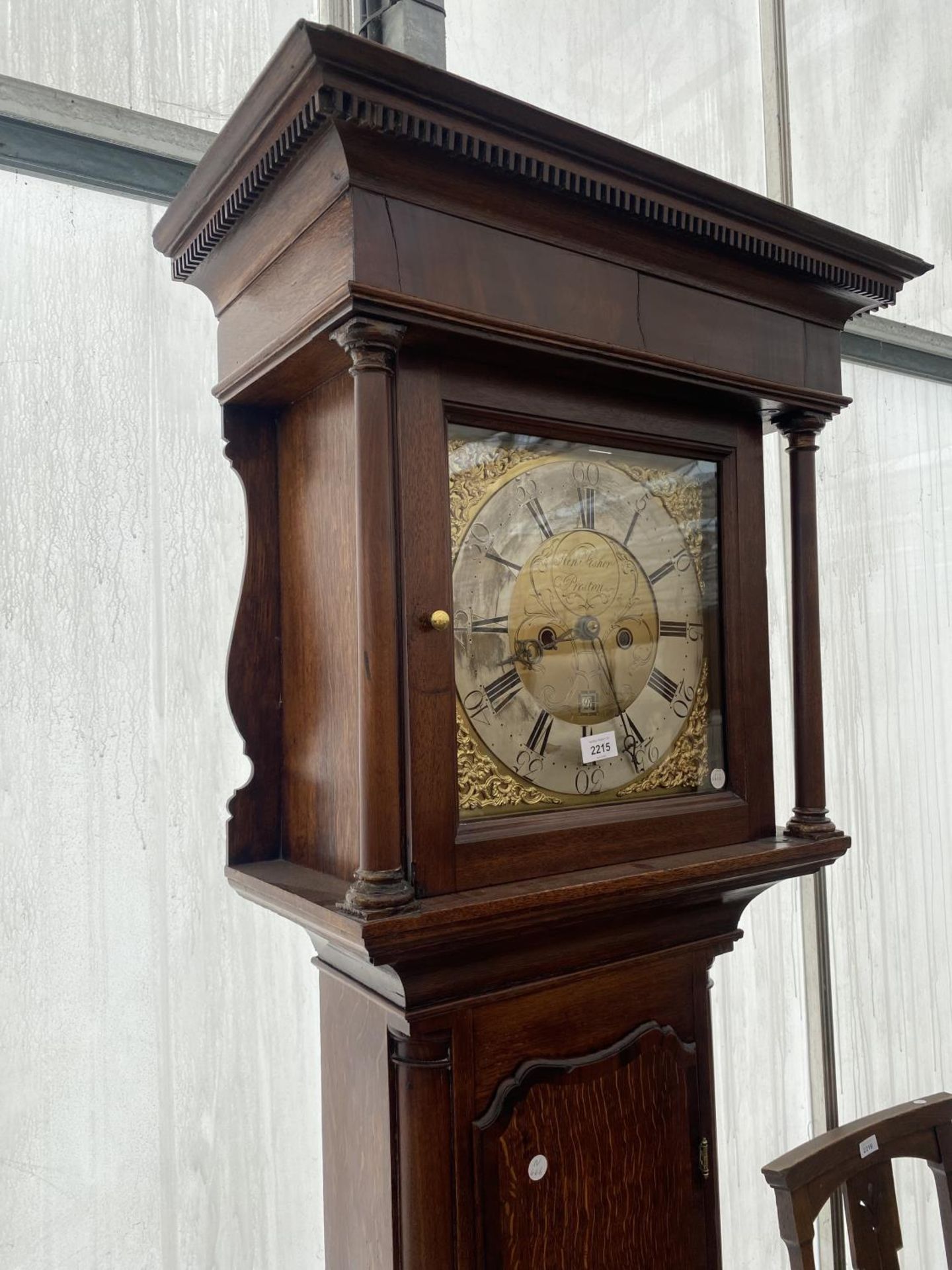 AN 18TH CENTURY OAK AND CROSSBANDED 30 HOUR LONGCASE CLOCK WITH SQUARE BRASS FACE, FISHER, PRESTON - Image 2 of 6