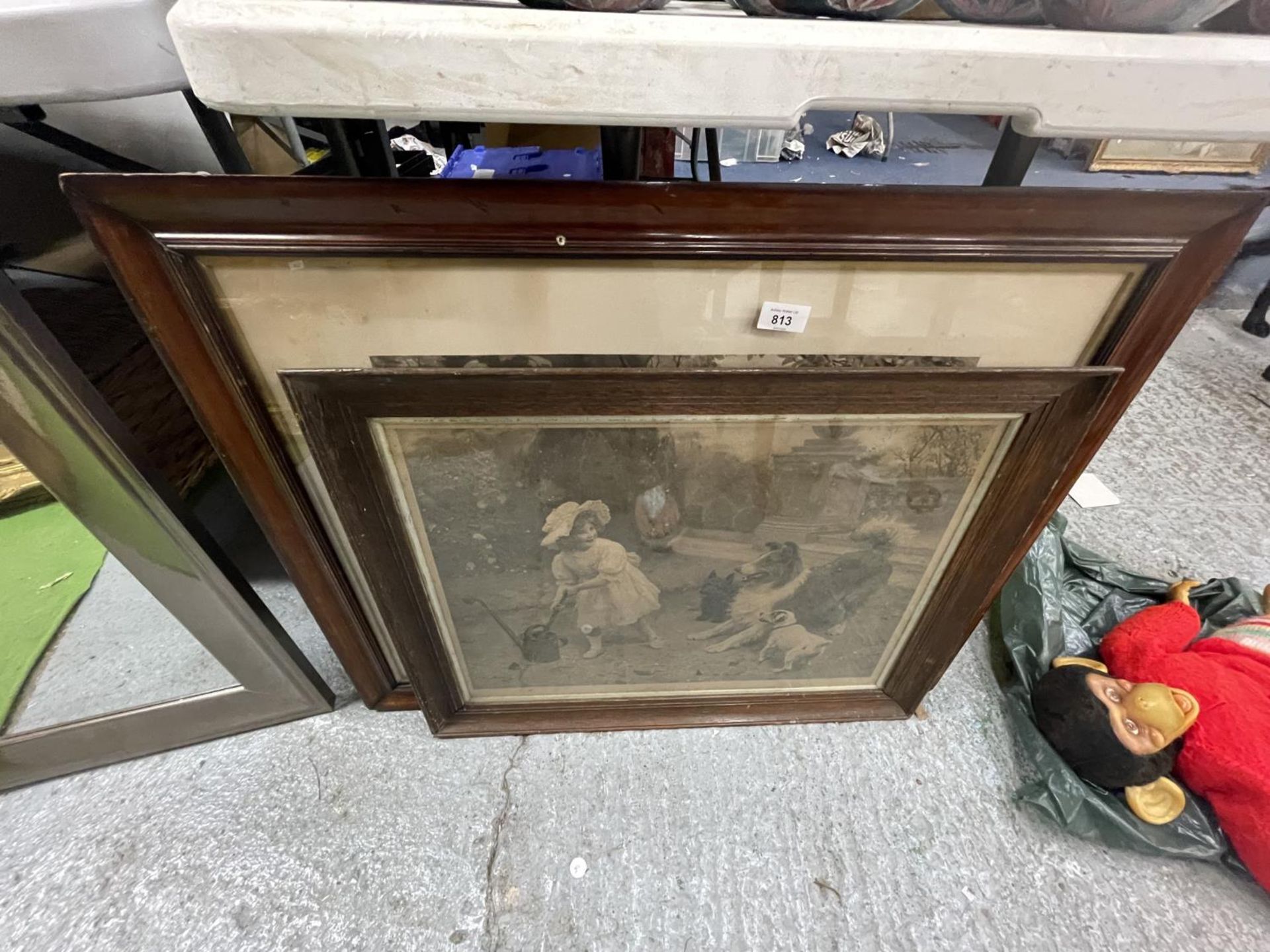 THREE WOODEN FRAMED VICTORIAN STYLE SEPIA PRINTS DEPICTING CHILDREN AND ANIMALS